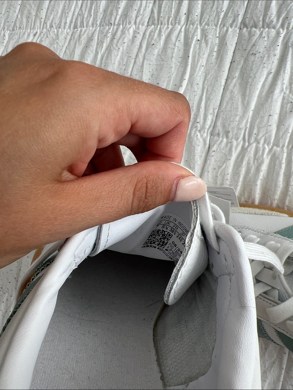 adidas White Sneakers with Mint Green Stripes and Gum Sole - Picture 5 of 6